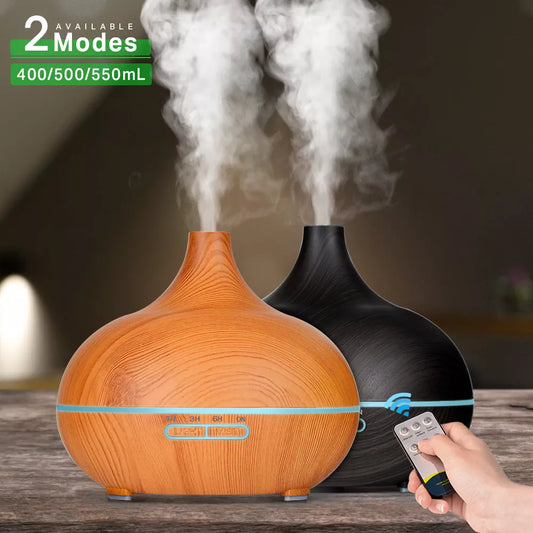 Aromatherapy Essential Oil Diffuser Wood Grain Remote Control Ultrasonic Air Humidifier Cool with 7 Color LED Light